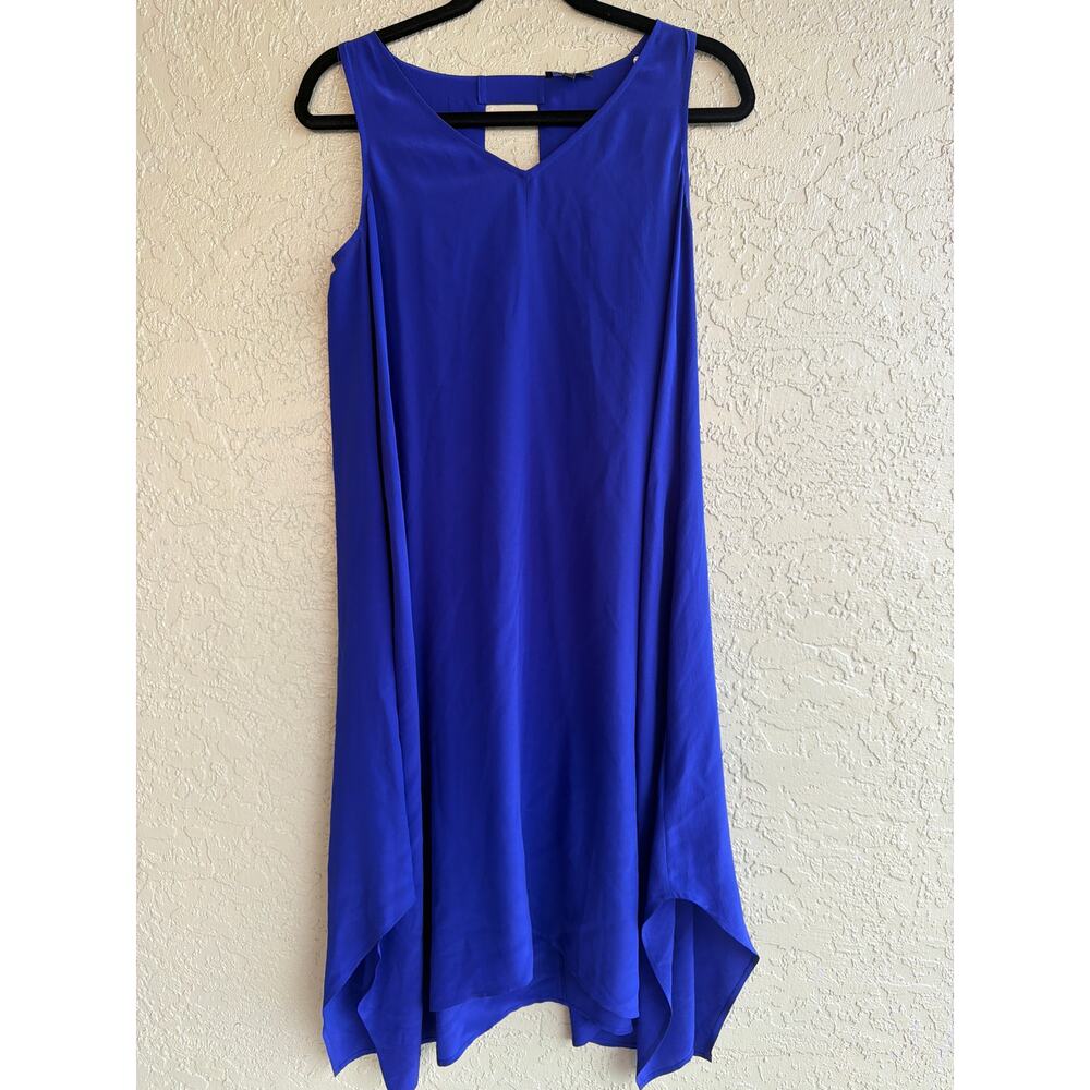 EILEEN FISHER Women's Asymmetrical V-Neck Silk Dress XS Royal Blue Sleeveless